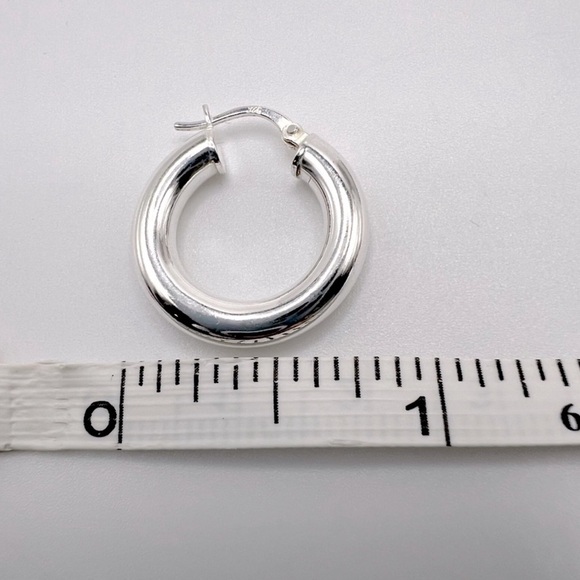 .925 Sterling Silver 4mm x 20mm  Round Tube Hoop Earrings - Picture 13 of 15
